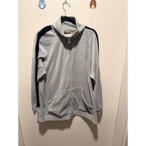 Jane Ashley Woman 2X Grey Velour Zip Up Jacket Casual Lifestyle Comfort Athletic